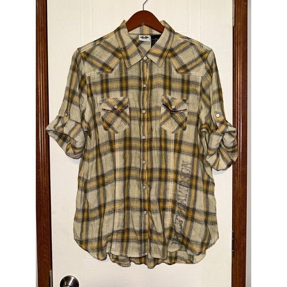 Harley-Davidson Embellished Plaid Button Down Size XL - Picture 1 of 13
